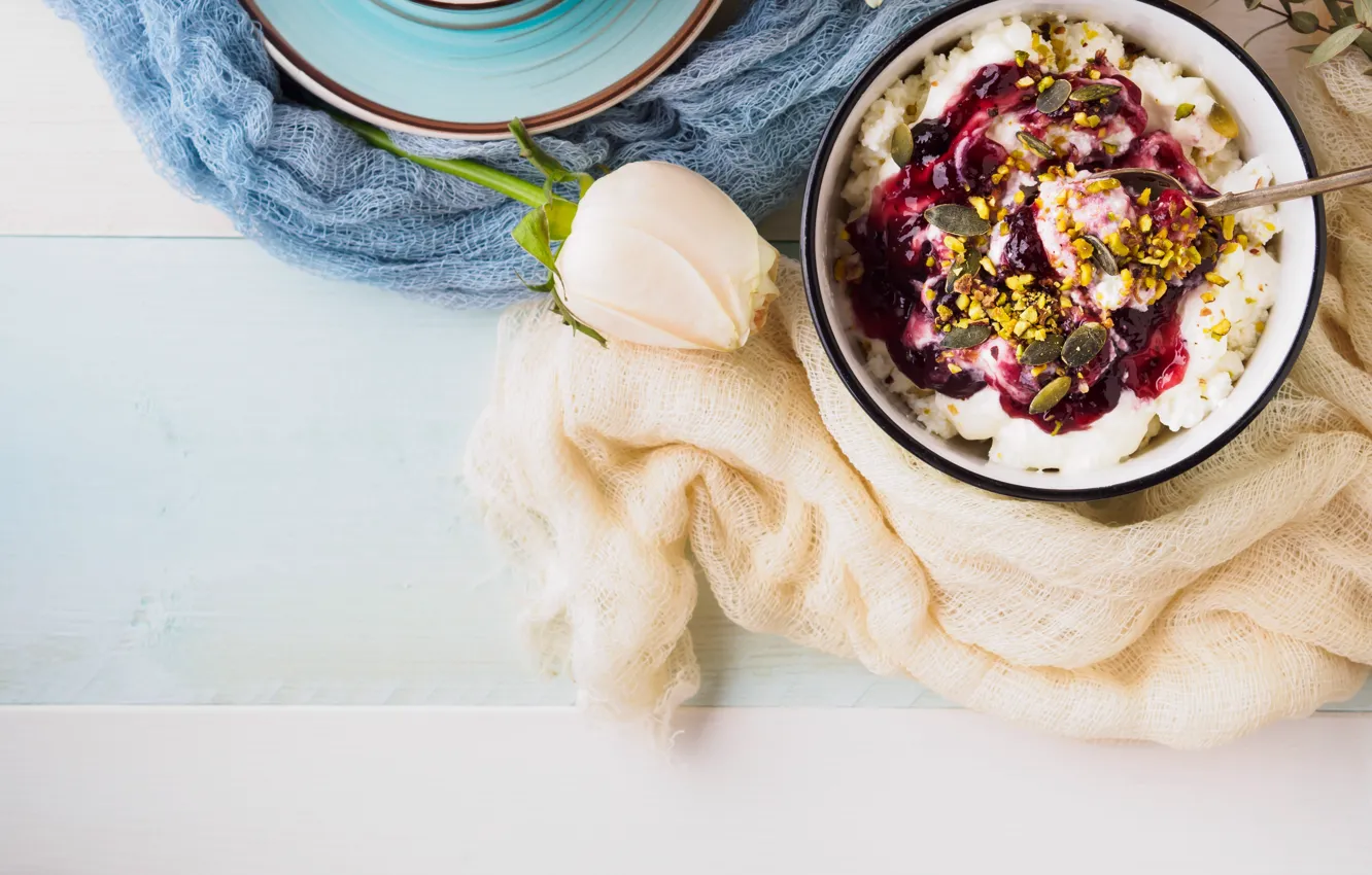 Photo wallpaper berries, Breakfast, cheese, yogurt