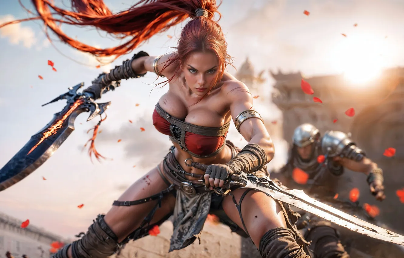 Photo wallpaper girl, sword, warrior, sword, swords, women, warrior, AI art