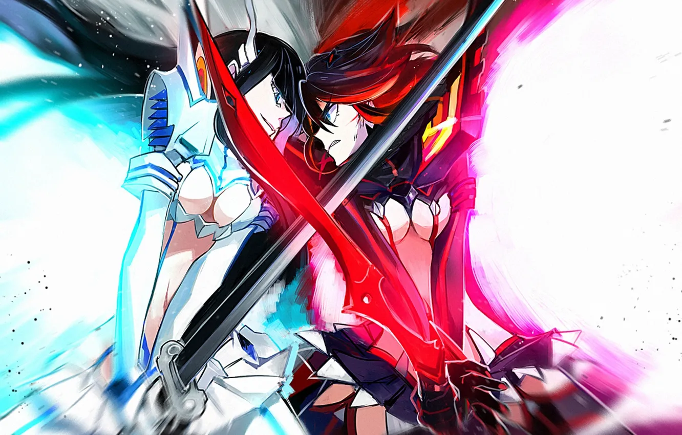 Photo wallpaper anger, weapons, girls, sword, anime, art, the battle, aki