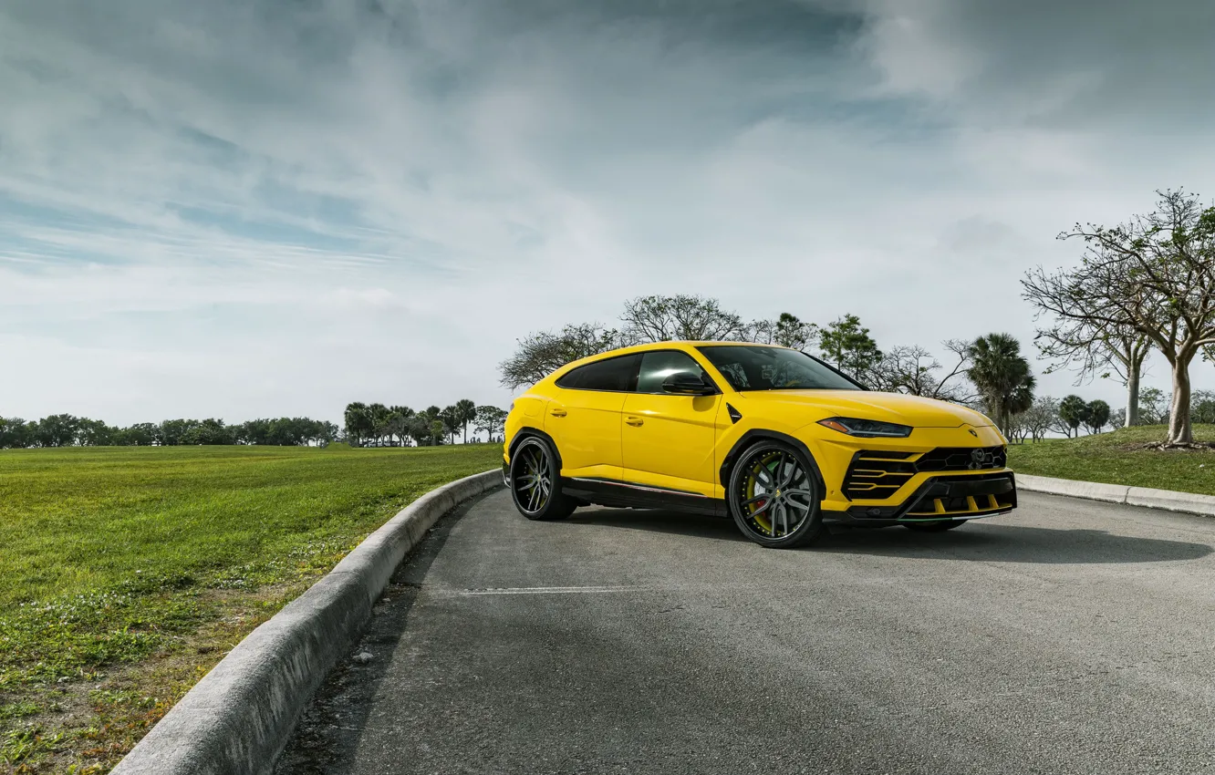 Photo wallpaper Lamborghini, Yellow, Urus, VAG, Sight