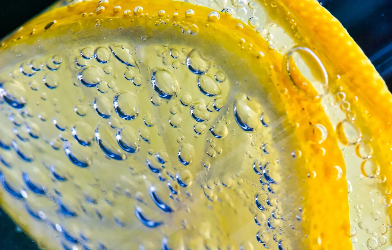 Photo wallpaper drops, macro, lemon, slices