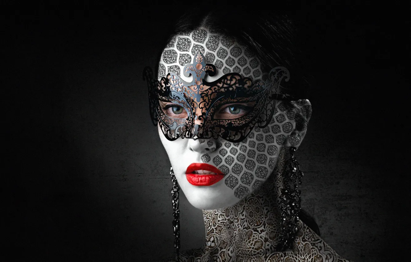 Photo wallpaper face, style, lipstick, mask, lips, carnival