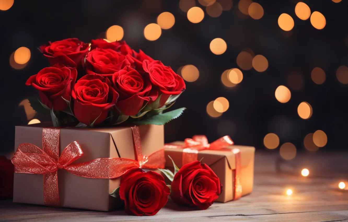 Photo wallpaper love, flowers, gift, romance, roses, bouquet, love, Valentine's day