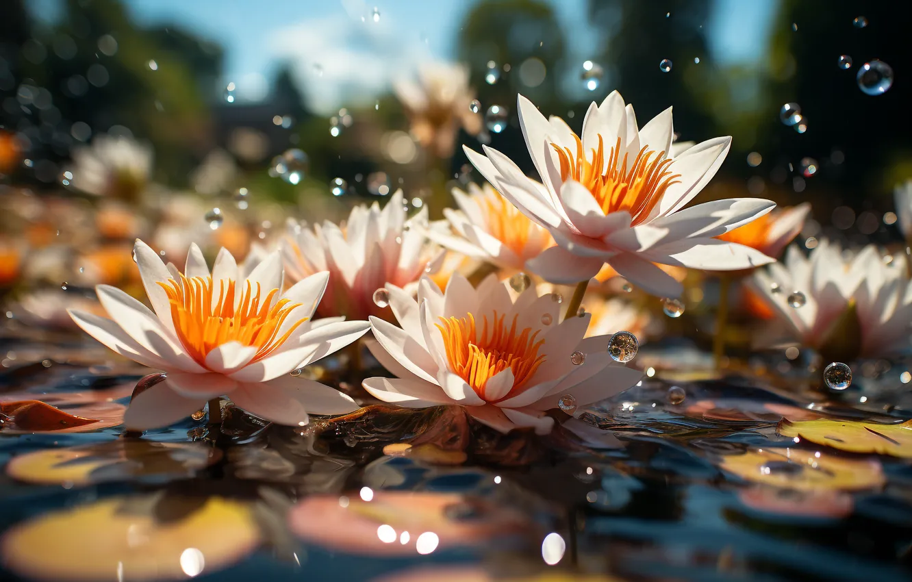 Photo wallpaper water, flowers, Lotus