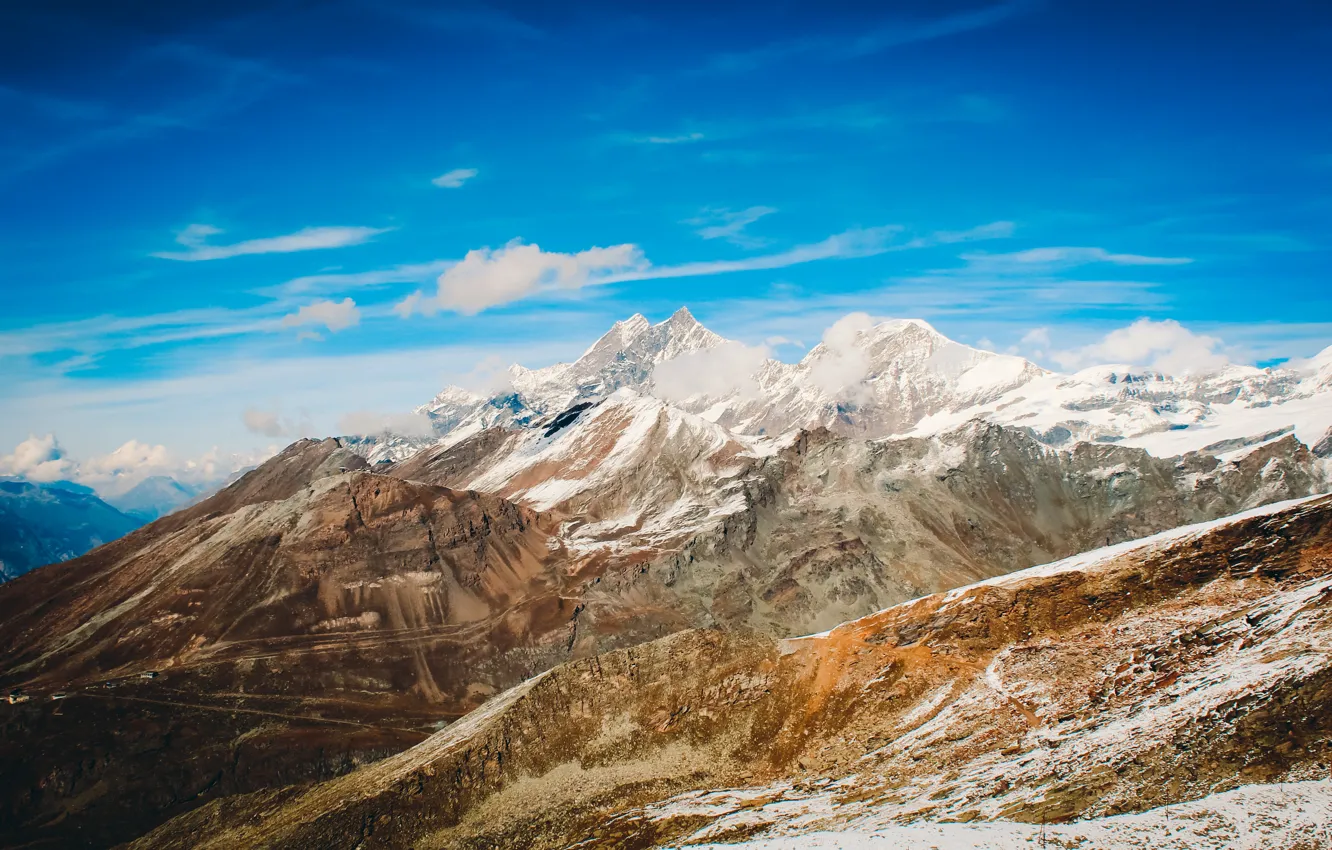 Photo wallpaper sky, landscape, nature, beautiful, winter, mountains, view, clouds