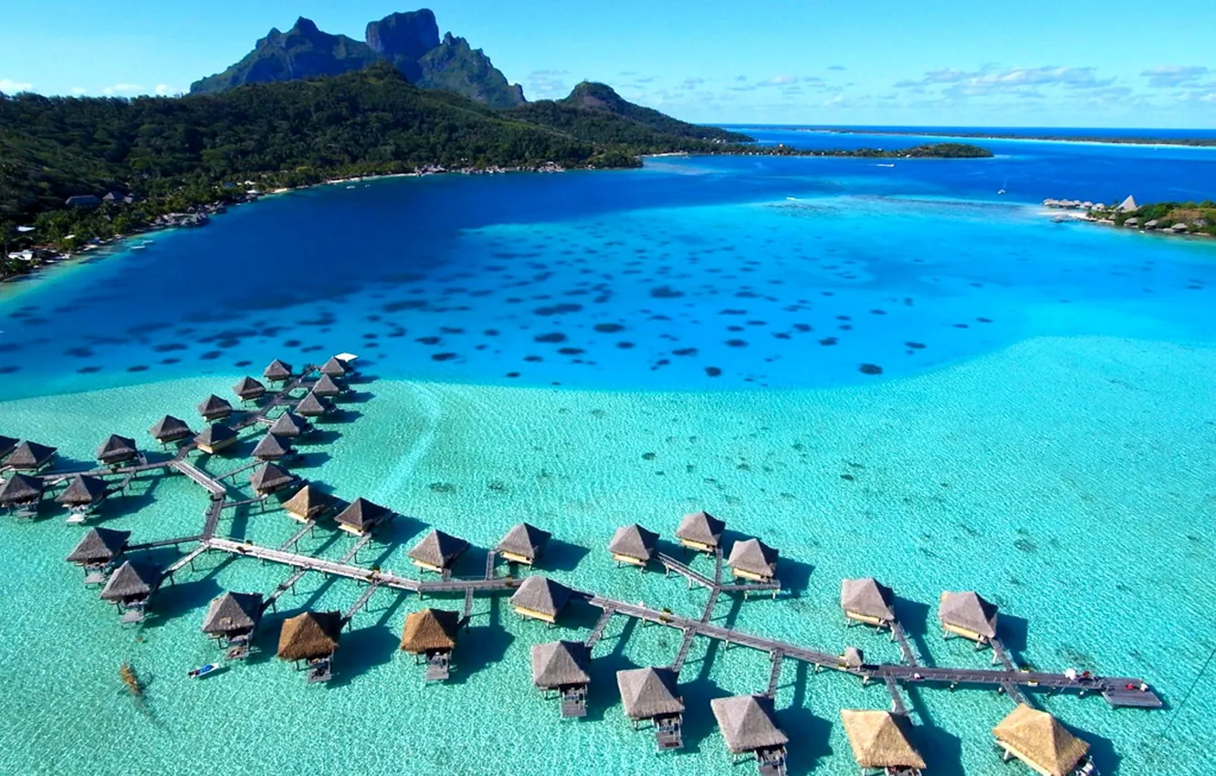 Photo wallpaper Tahiti, Bora-Bora, French Polynesia, resort, water villas, bungalows