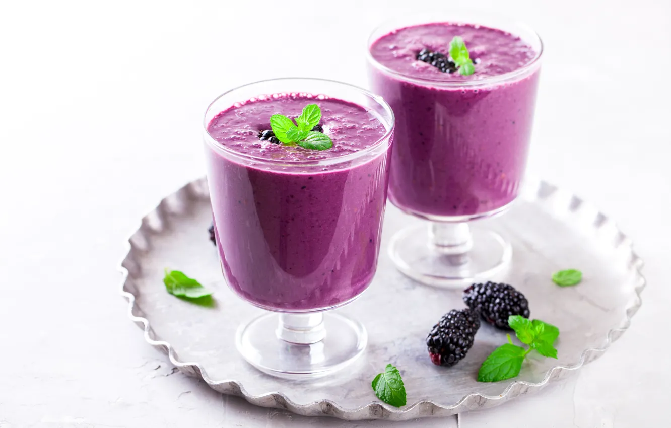 Photo wallpaper berries, Breakfast, blueberries, smoothies, yogurt, Stolyevych Yulia