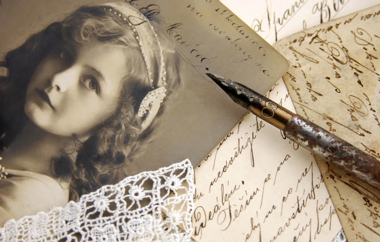 Photo wallpaper letter, Sepia, girl, photos, line, vintage, vintage