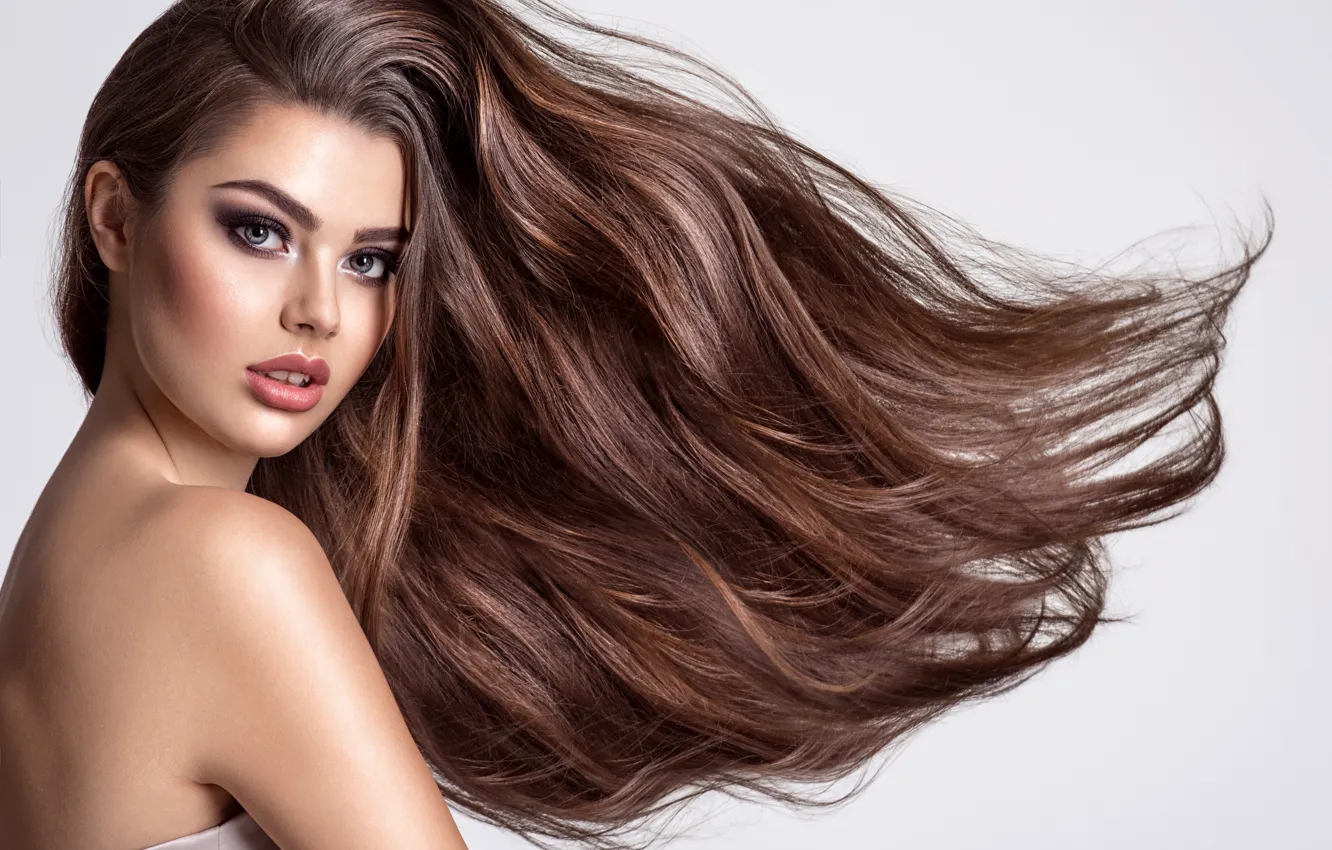 Photo wallpaper look, girl, hair, portrait, makeup, girl, woman, curls