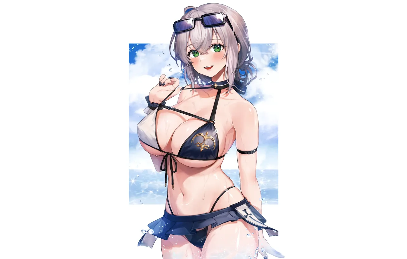 Photo wallpaper girl, hot, sexy, boobs, anime, short hair, pretty, breasts