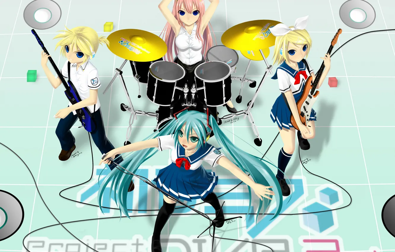 Photo wallpaper music, anime, art, drums, Vocaloid, Vocaloid, characters