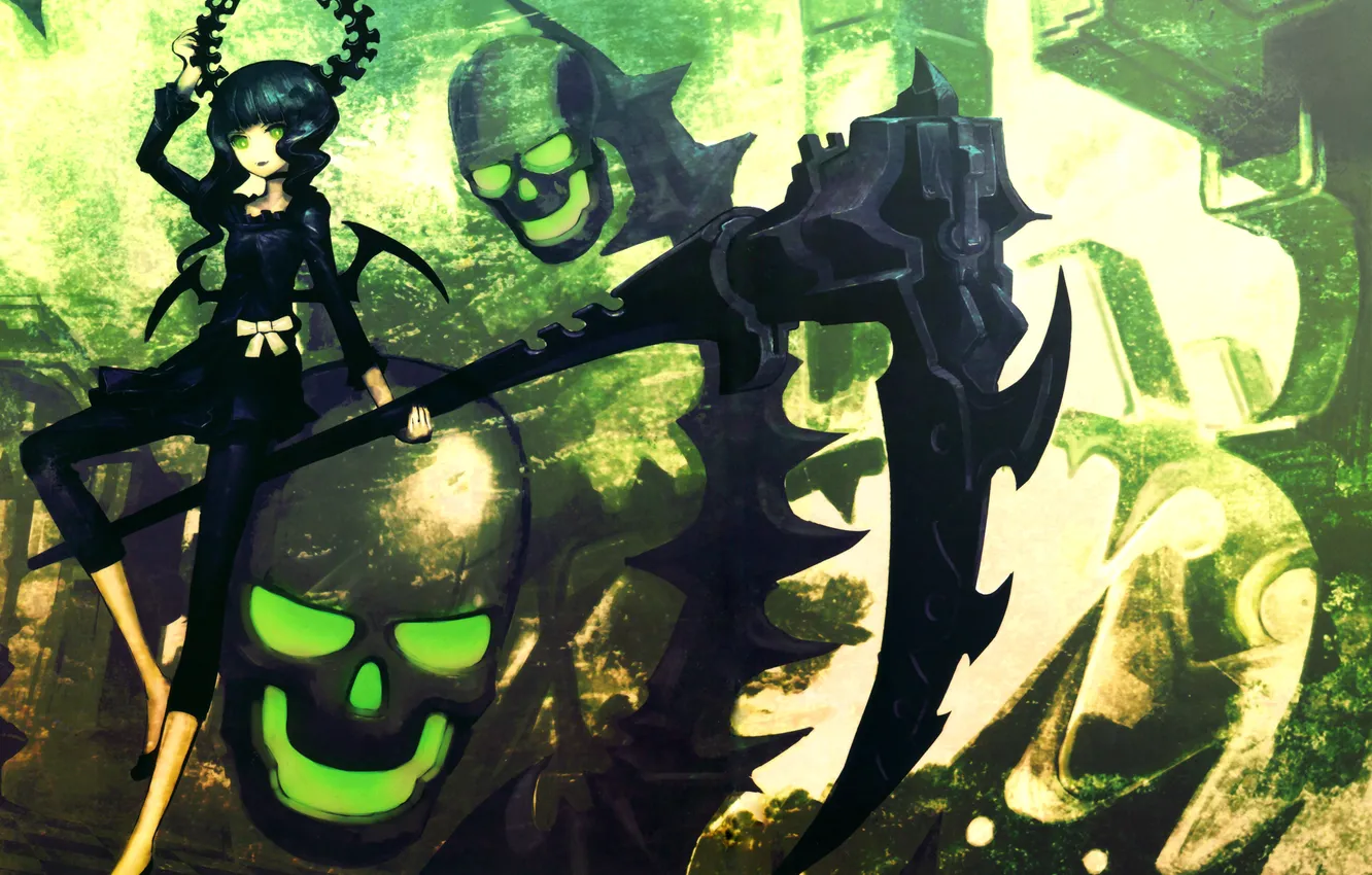 Photo wallpaper girl, weapons, braid, black rock shooter, art, dead master, insane black rock shooter, huke