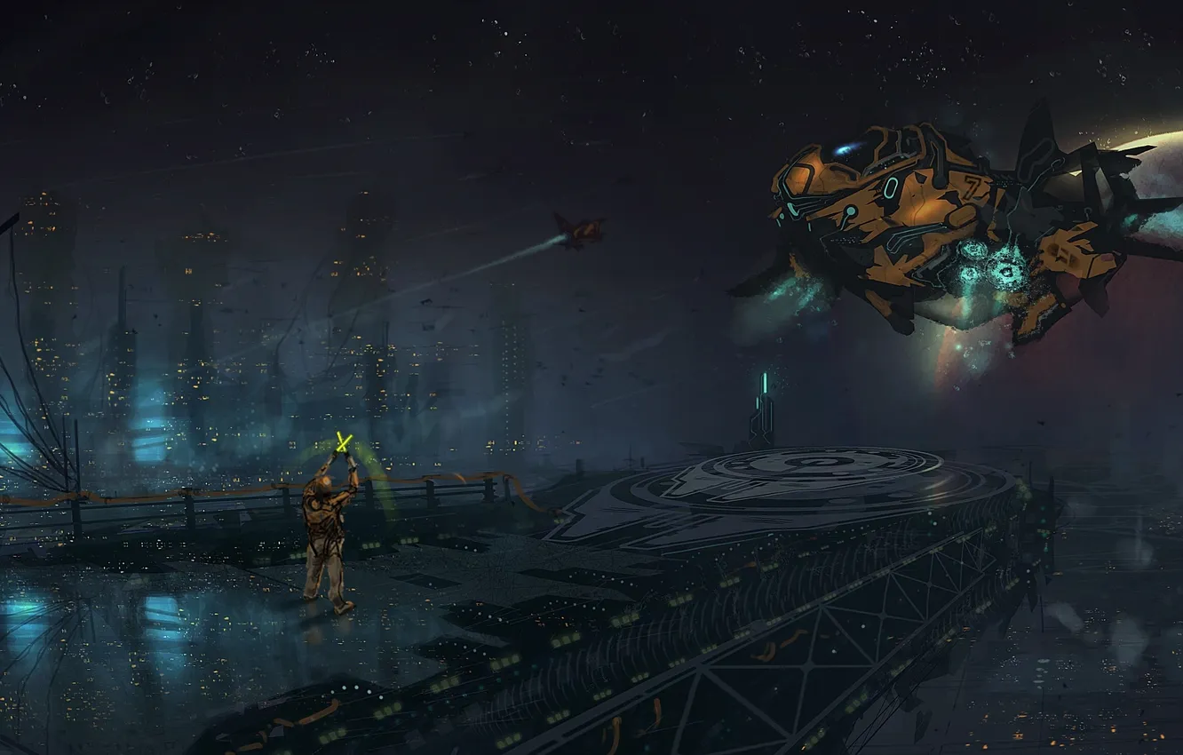 Photo wallpaper the city, people, landing, Playground, aircraft