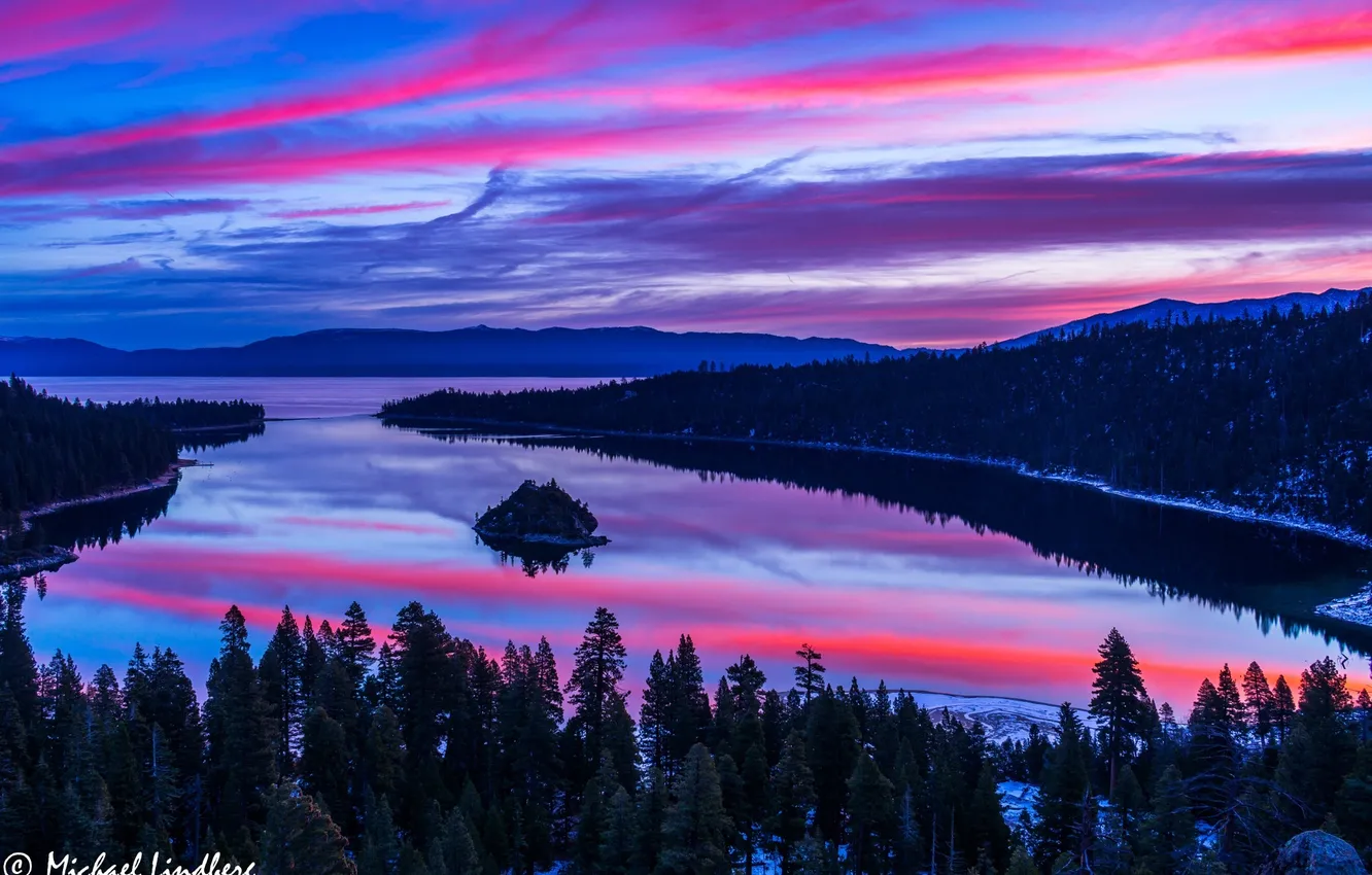 Photo wallpaper forest, trees, mountains, nature, lake, island