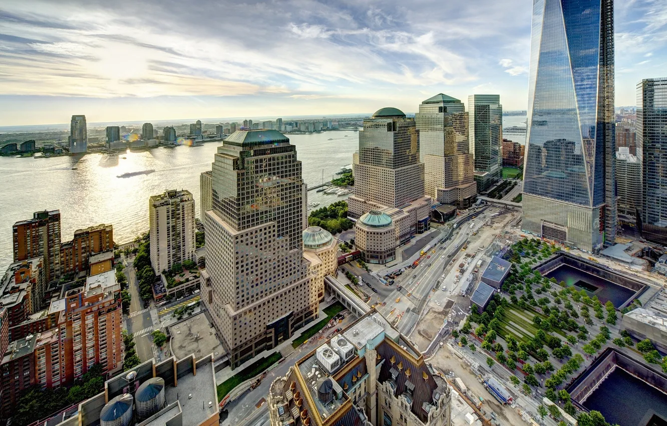 Photo wallpaper building, New York, panorama, Manhattan, Manhattan, New York City, Hudson River, the Hudson river