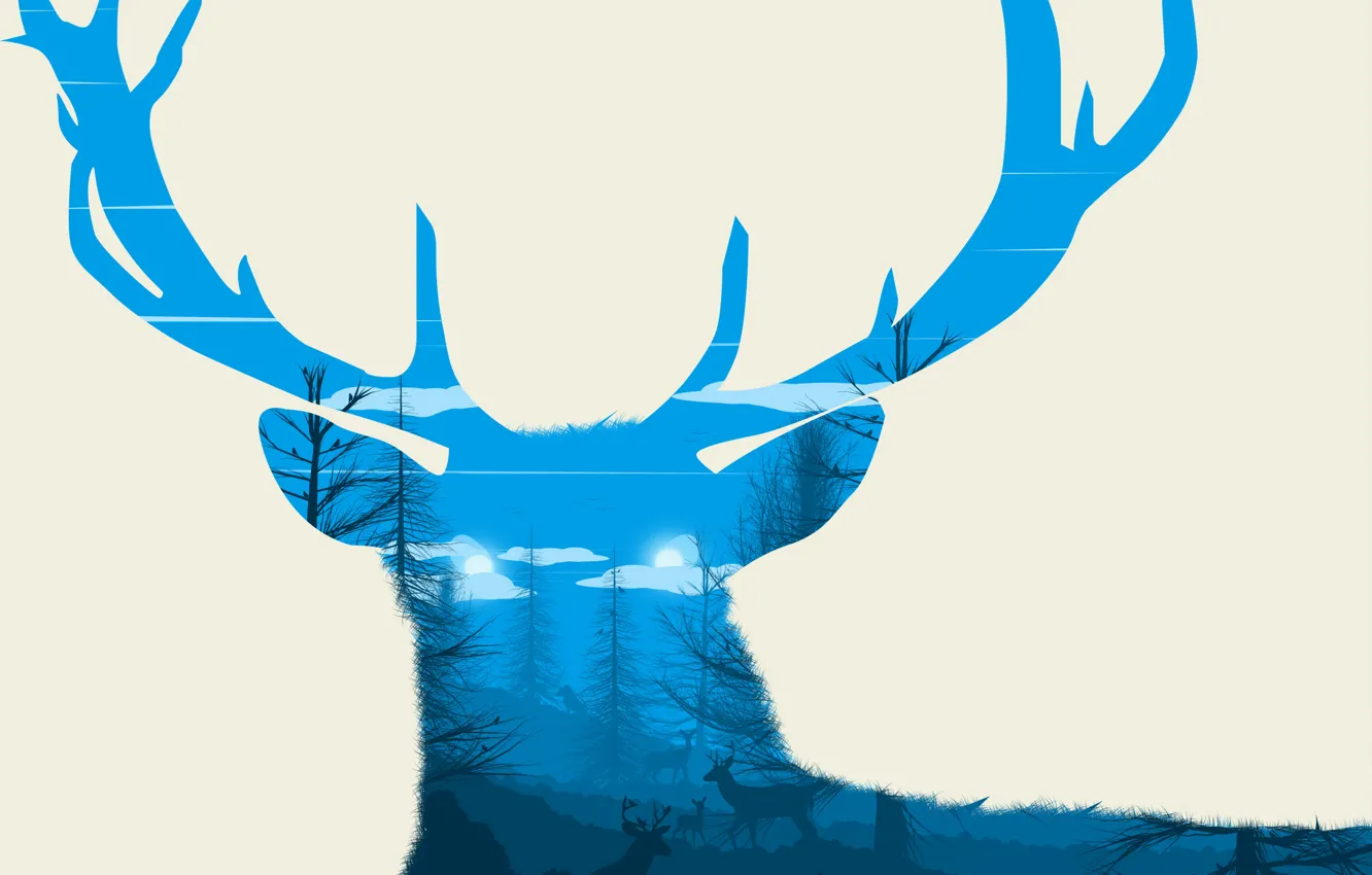 Photo wallpaper forest, the sky, deer, Fox, by 0l-Fox-l0