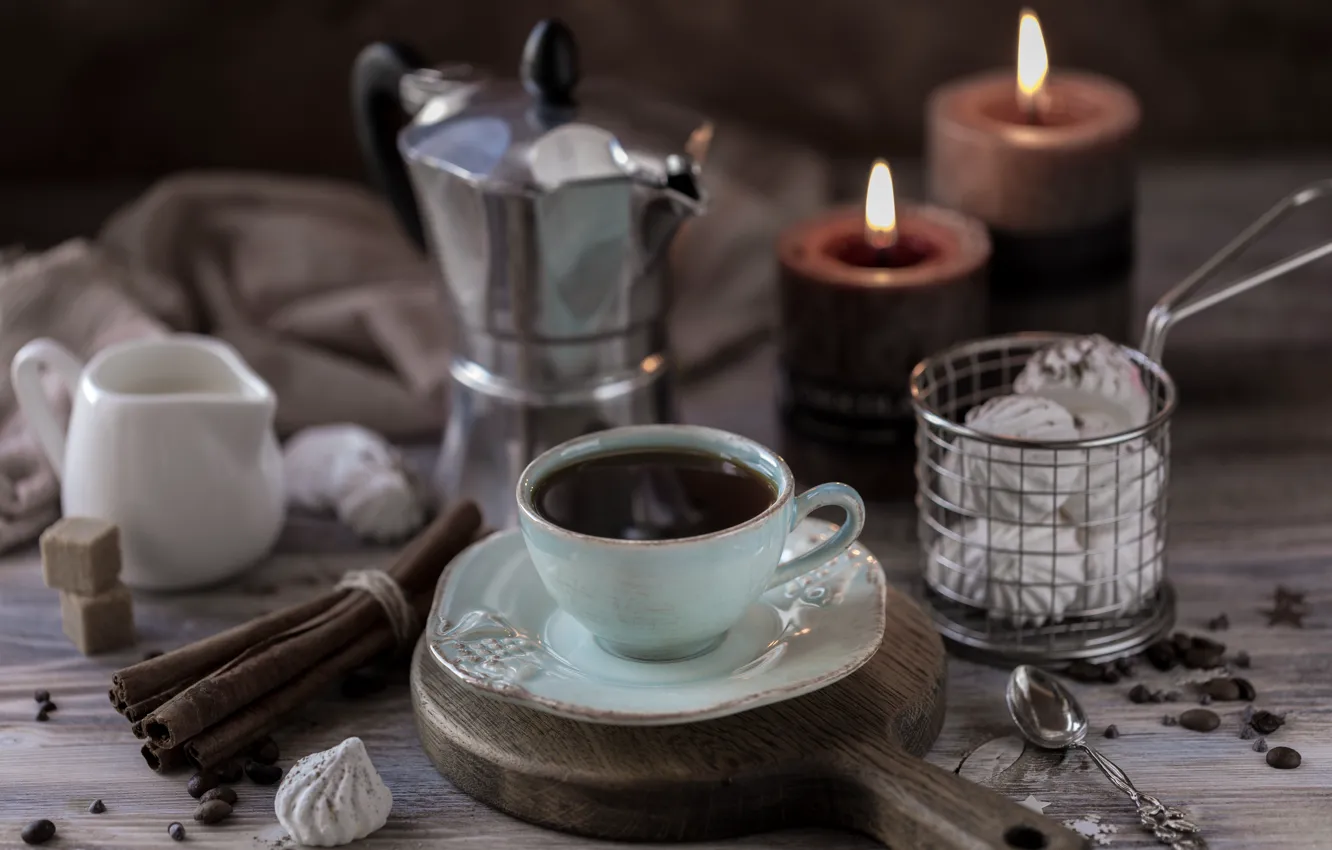 Photo wallpaper coffee, Cup, cinnamon, meringue, crema, Karina Klachuk