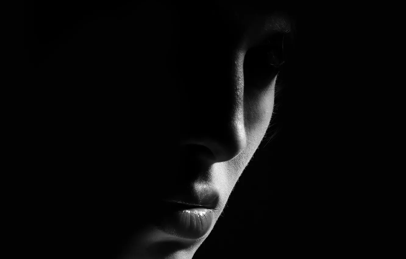 Photo wallpaper light, woman, silhouette, close up, darness