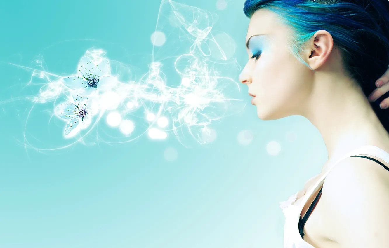 Photo wallpaper girl, abstraction, blue