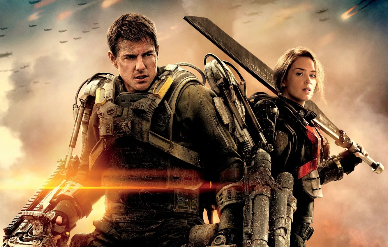 Photo wallpaper weapons, fiction, the film, Tom Cruise, Emily Blunt, Emily Blunt, Tom Cruise, ammunition