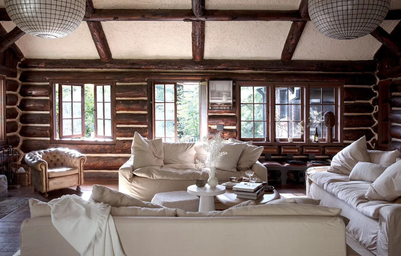 Photo wallpaper design, style, room, interior, living room, wooden house