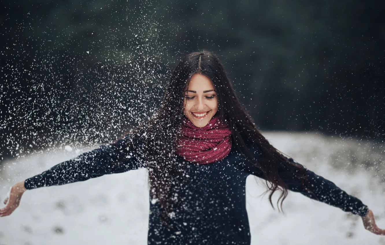 Photo wallpaper girl, snow, smile, Ivan Salnikov