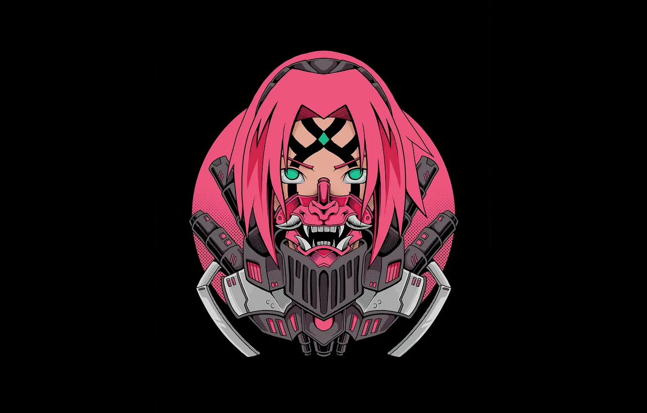 Photo wallpaper Girl, Black Background, Anime, Art, Naruto, Naruto, Sakura Haruno, Pink Hair