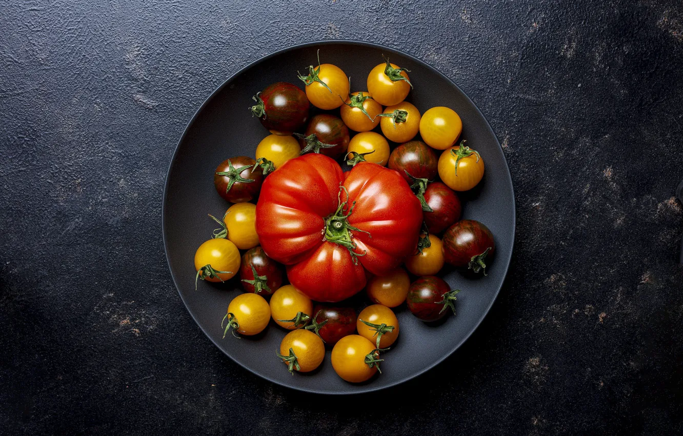 Photo wallpaper tomato, tomatoes, tomatoes, cherry, pan