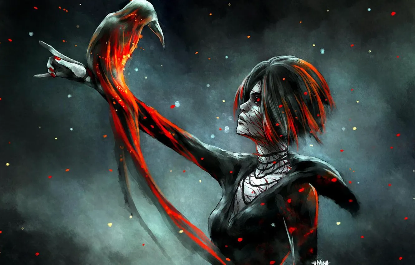 Photo wallpaper girl, abstraction, bird