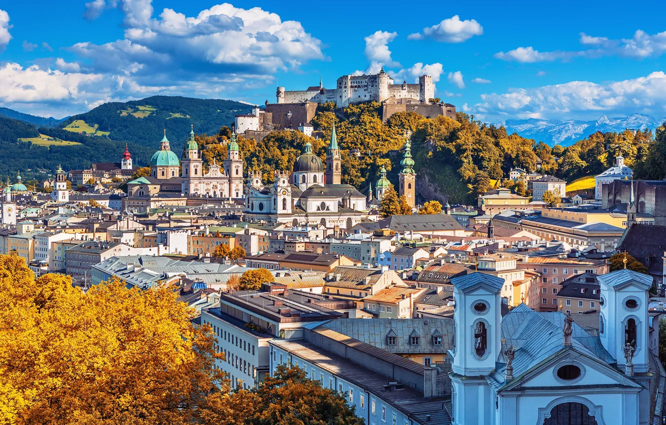 Photo wallpaper mountains, home, Austria, panorama, Salzburg