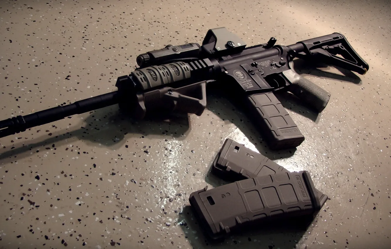Photo wallpaper machine, floor, gun, clip