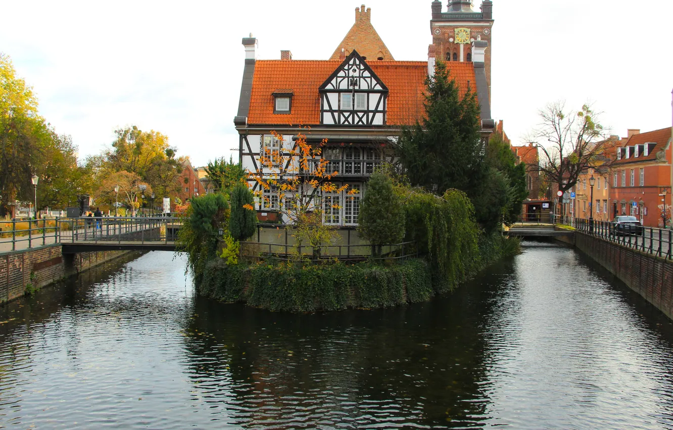 Photo wallpaper house, river, building