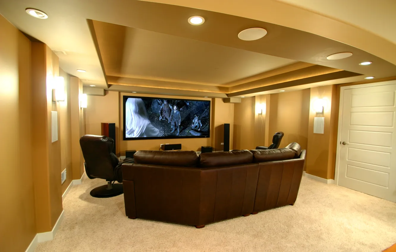 Photo wallpaper sofa, TV, chairs, cinema, interior, home, sofa, home
