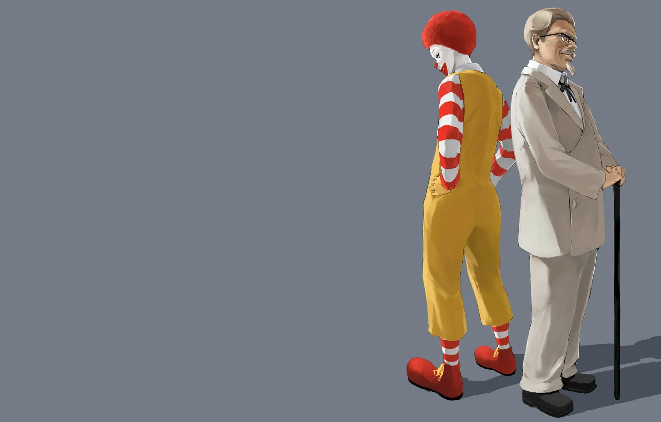 Photo wallpaper minimalism, clown, grey background, McDonalds, fast food, Ronald McDonald, KFC