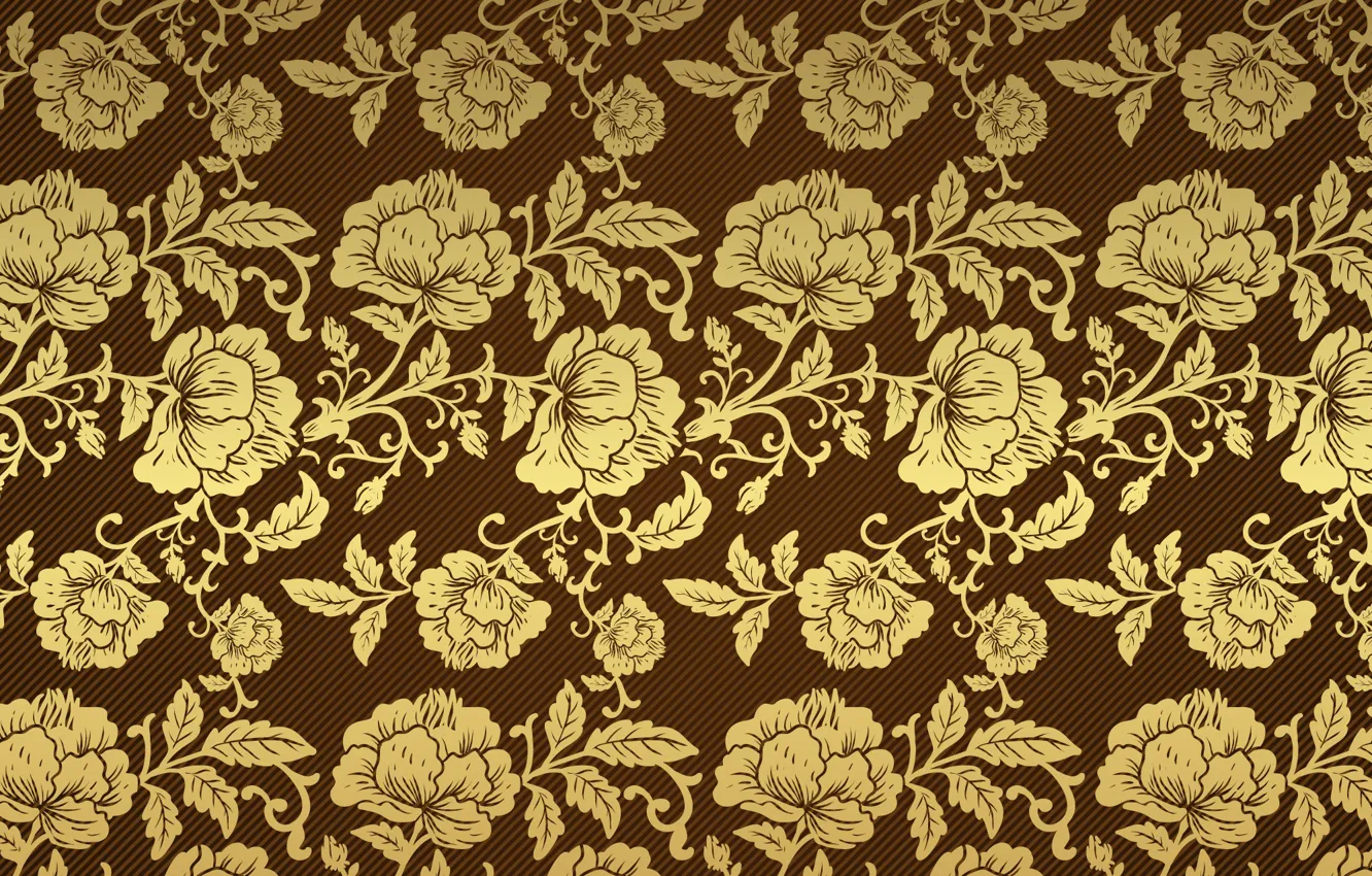 Photo wallpaper retro, background, Wallpaper, pattern, roses, gold, brown, vintage