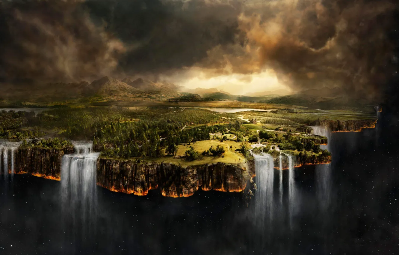 Photo wallpaper space, the ends of the earth, waterfalls