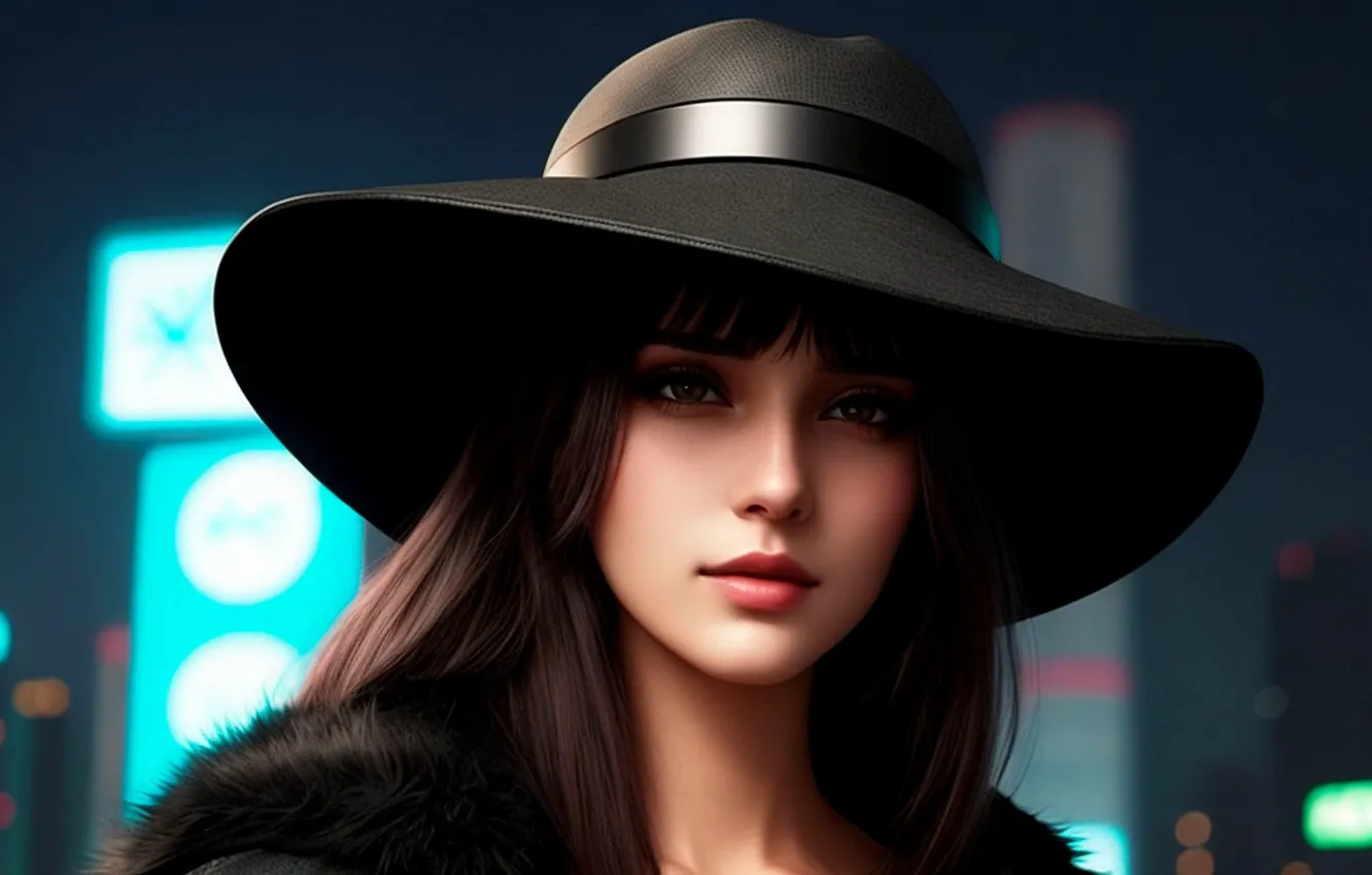 Photo wallpaper girl, hat, neural network