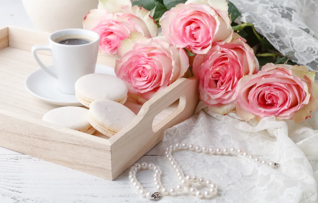 Photo wallpaper roses, cookies, beads, tray, Andrey Cherkasov