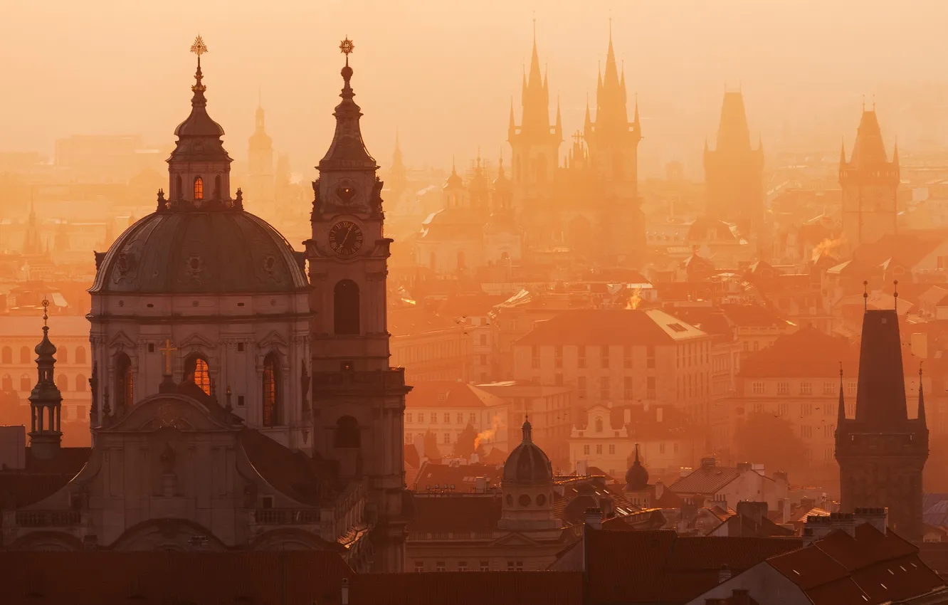 Photo wallpaper fog, morning, Prague, Czech Republic