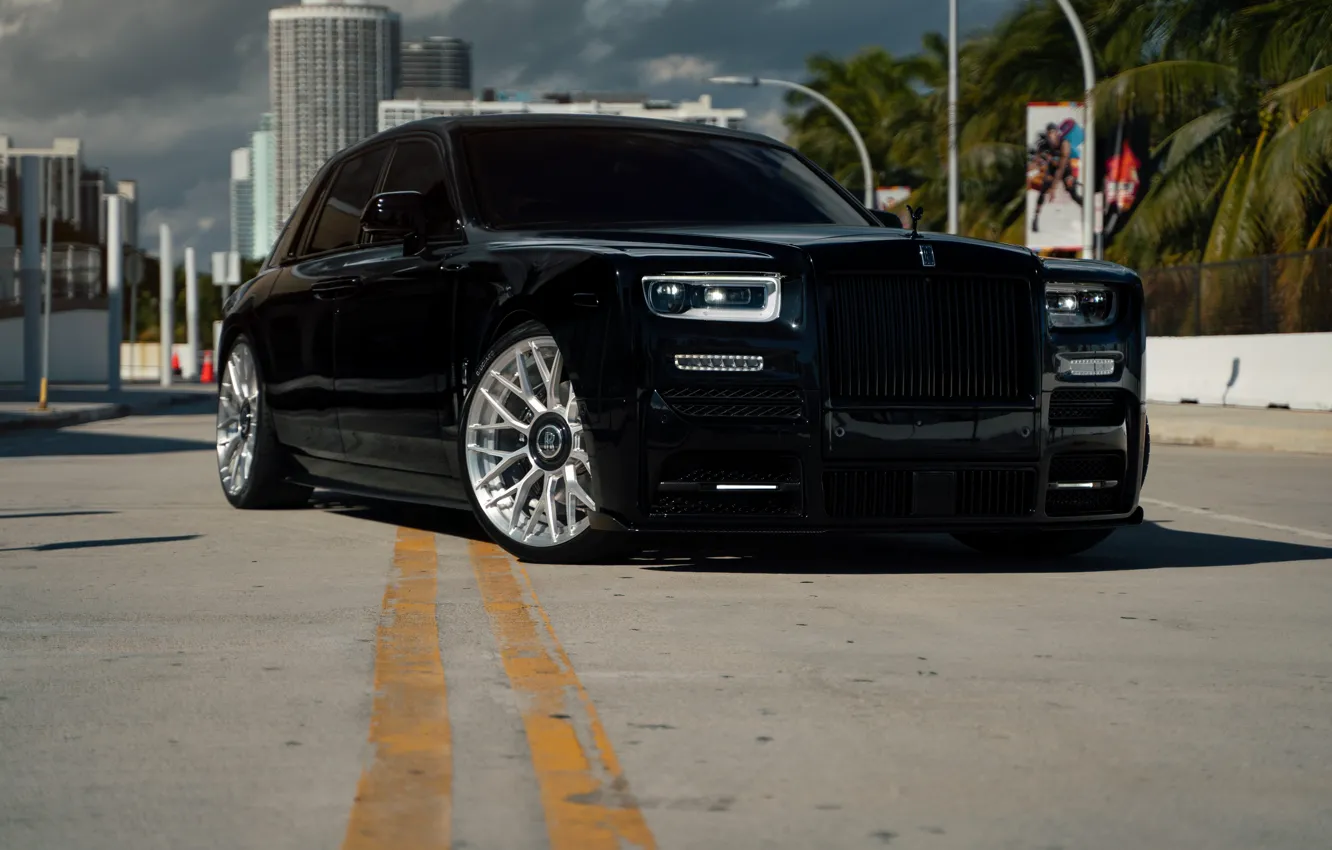 Photo wallpaper Rolls-Royce, black, road, luxury