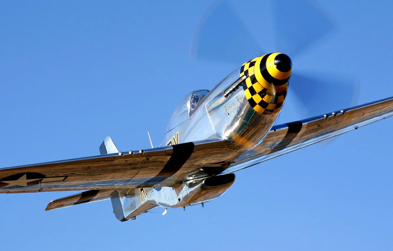 Photo wallpaper the sky, flight, retro, the plane, fighter, propeller, P-51 Mustang
