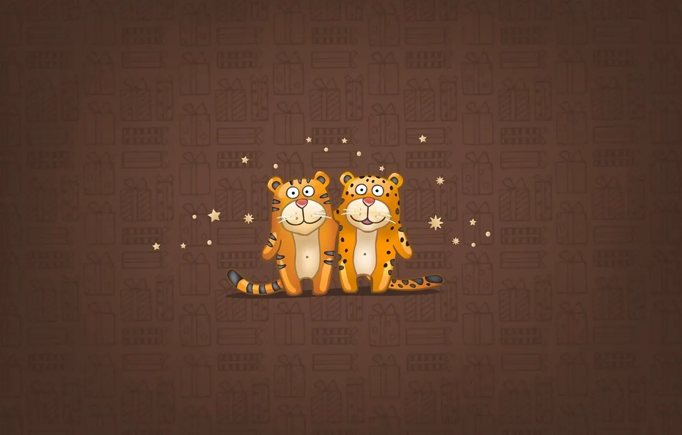 Photo wallpaper stars, smile, gifts, tigers
