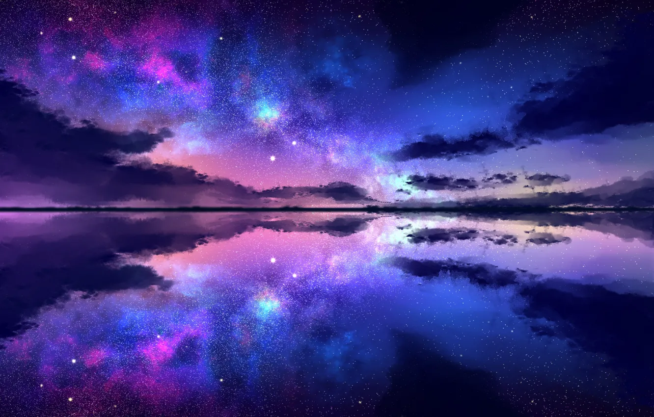 Photo wallpaper the sky, stars, clouds, night, reflection
