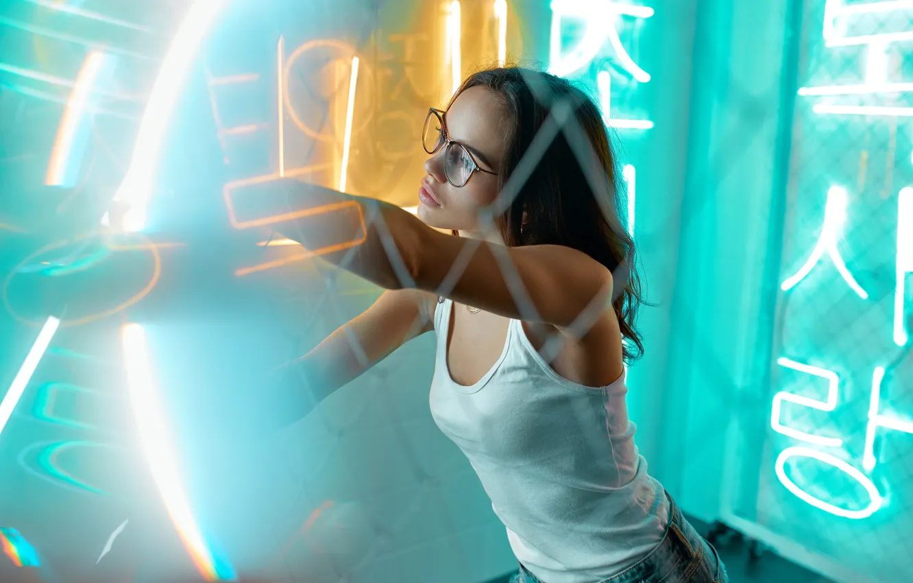 Photo wallpaper girl, light, lights, Mike, glasses, Alexander Urmashev