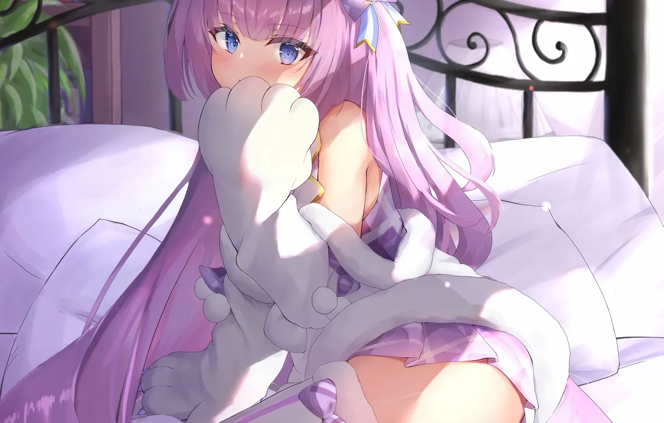 Photo wallpaper girl, sexy, cleavage, thighhighs, pink hair, long hair, dress, boobs