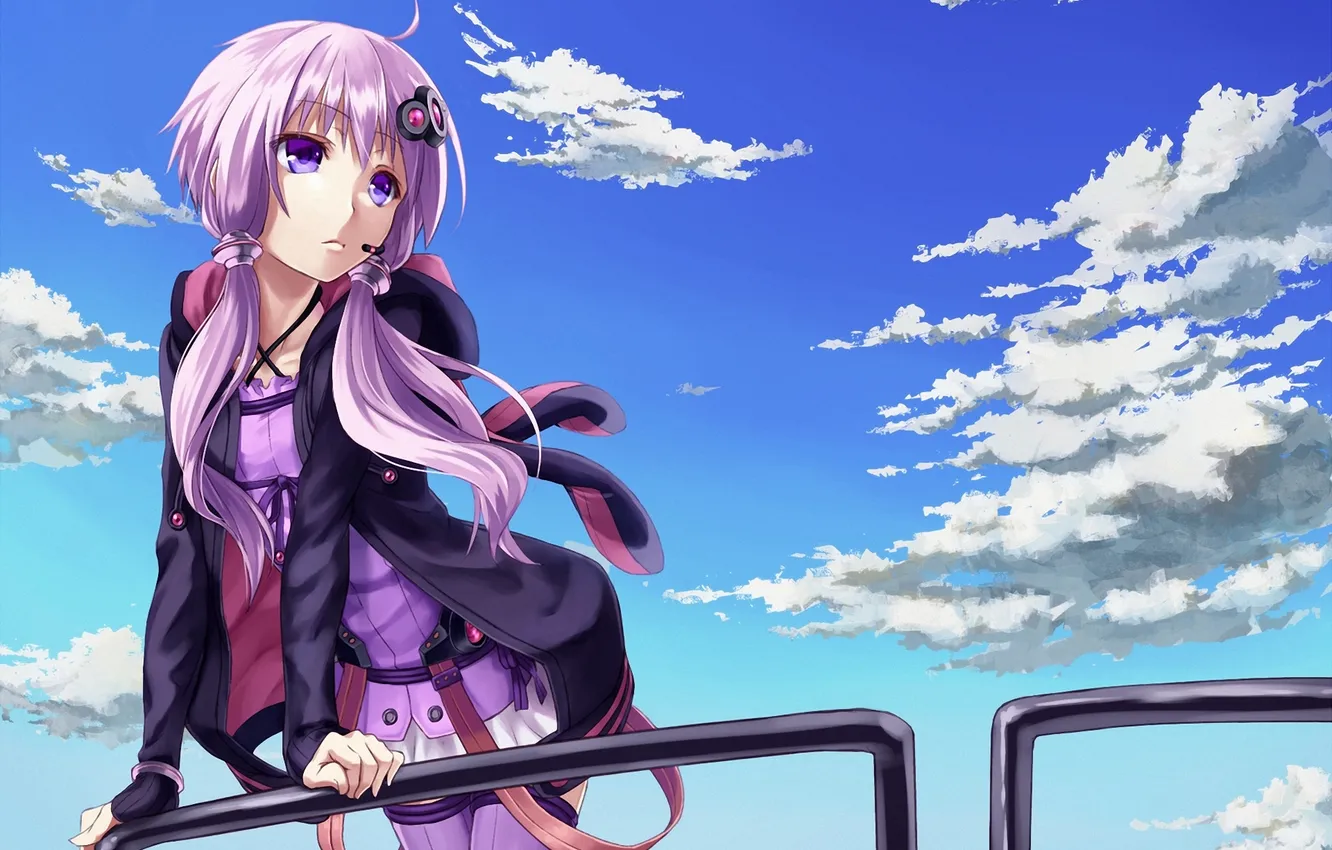 Photo wallpaper the sky, clouds, art, girl, railings, vocaloid, yuzuki up, fry no tempura
