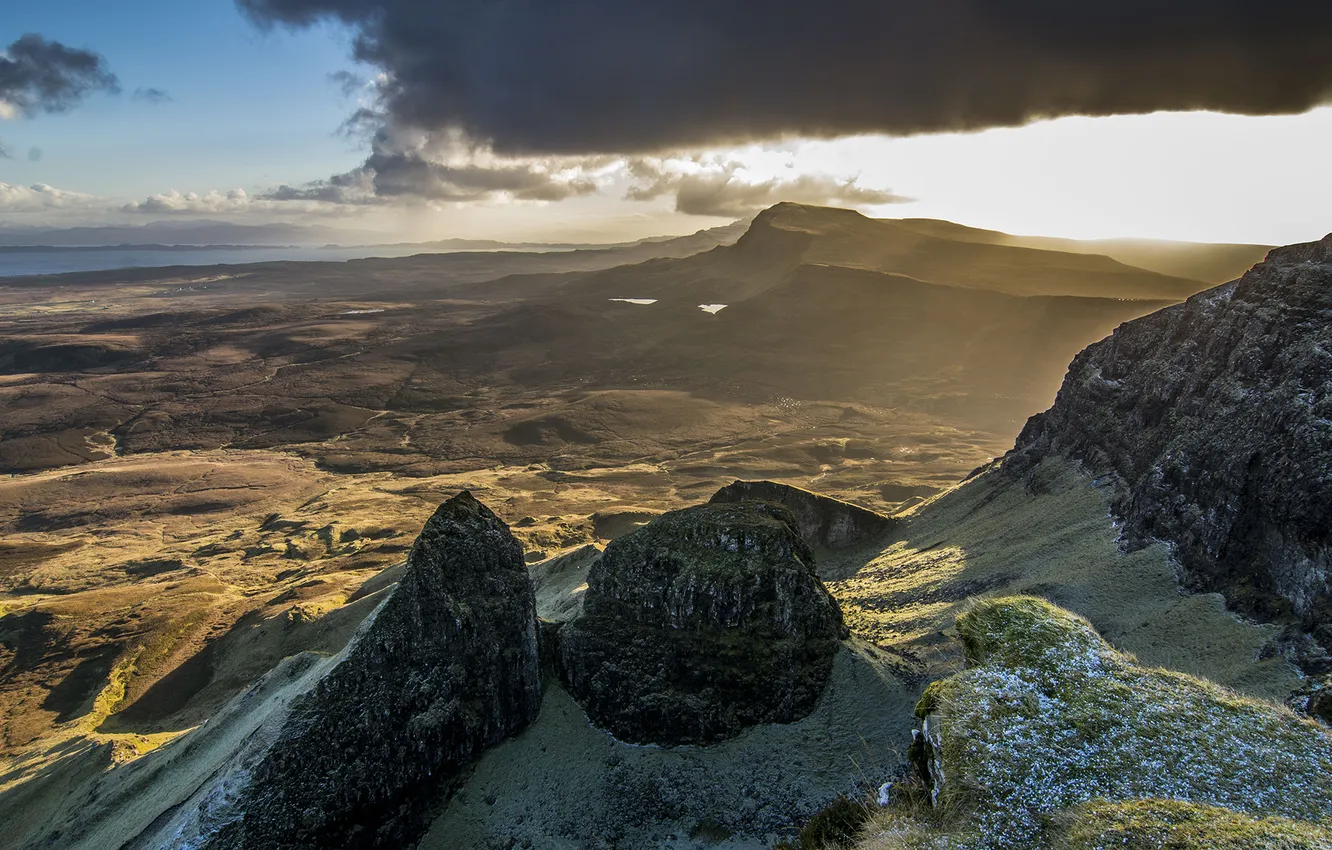 Photo wallpaper cloud, mountain, lake, Scotland, have them yellow