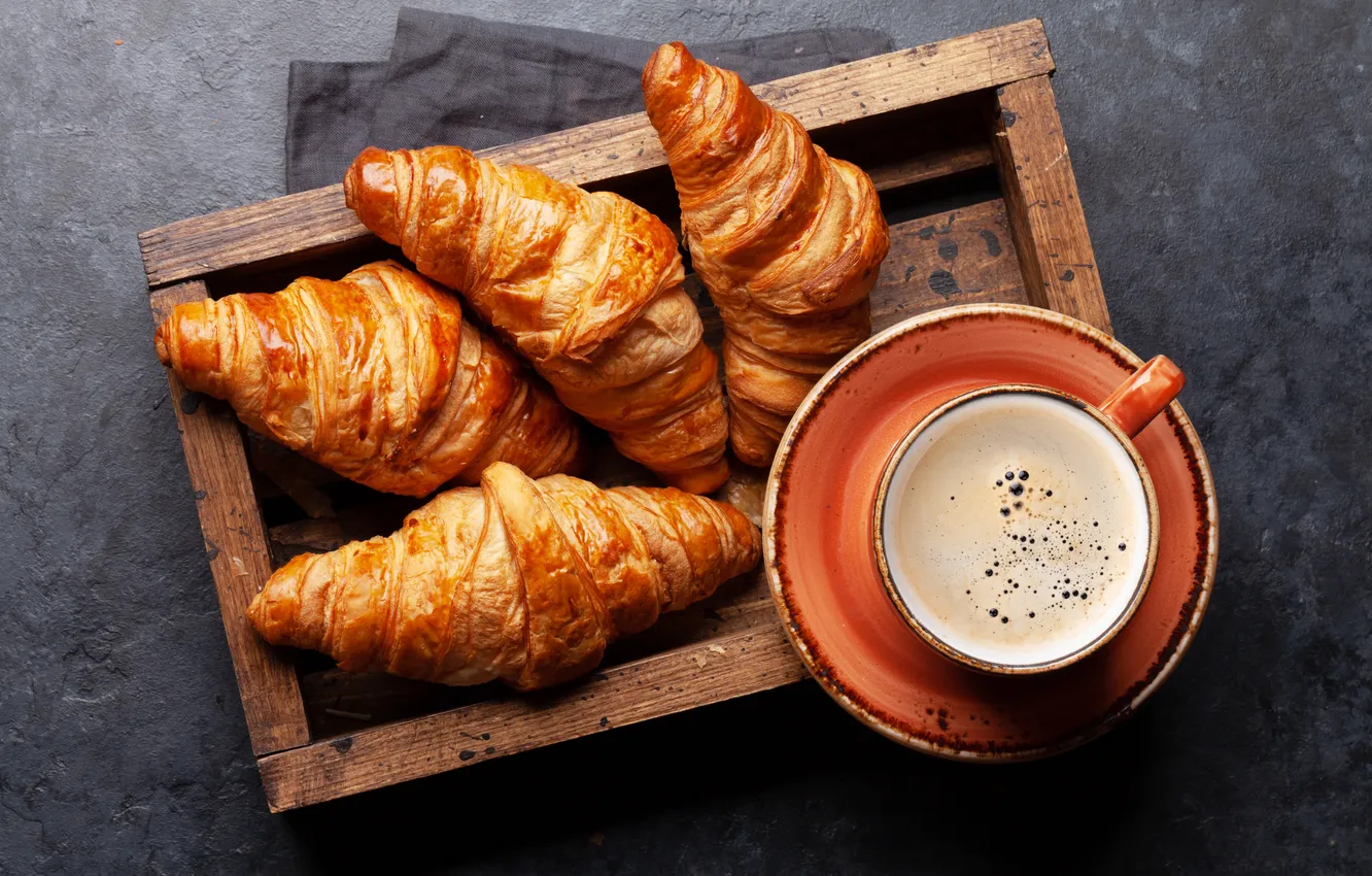 Photo wallpaper cup, coffee, croissant, a Cup of coffee, growing