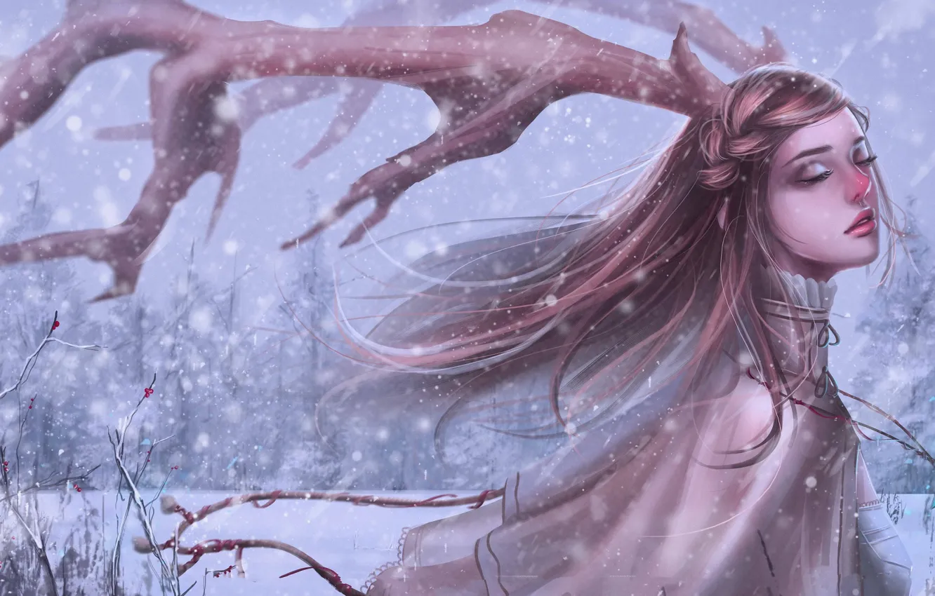 Photo wallpaper girl, being, horns