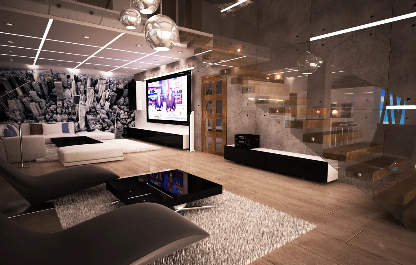 Photo wallpaper glass, luxury, door, furniture, Giant TV